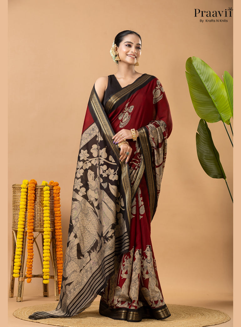 Maroon Silk by Cotton Saree