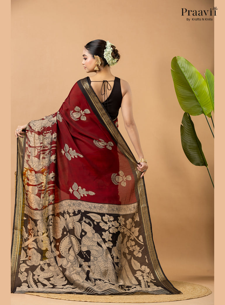 Maroon Silk by Cotton Saree