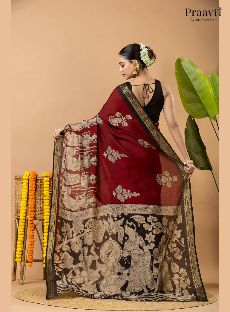 Maroon Silk by Cotton Saree