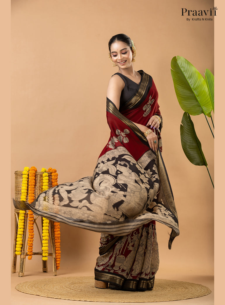 Maroon Silk by Cotton Saree
