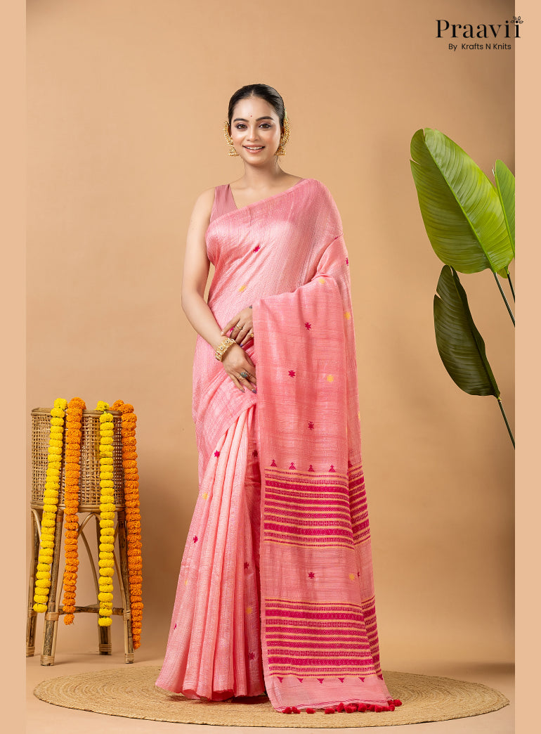 Classic Pink Pure Matka Bhujodi Jamdani Saree