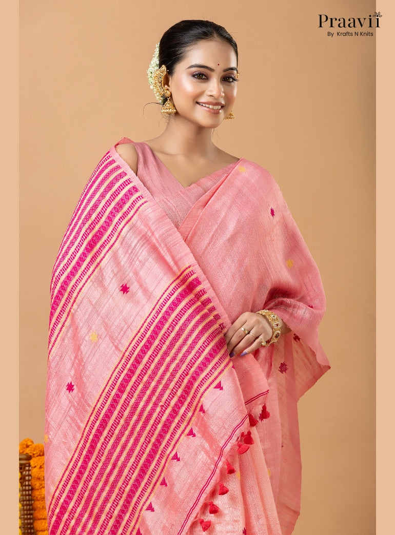 Classic Pink Pure Matka Bhujodi Jamdani Saree