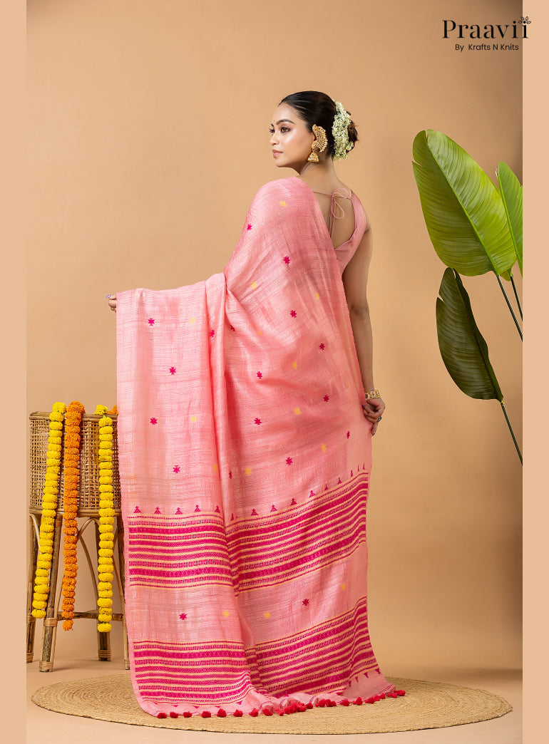 Classic Pink Pure Matka Bhujodi Jamdani Saree