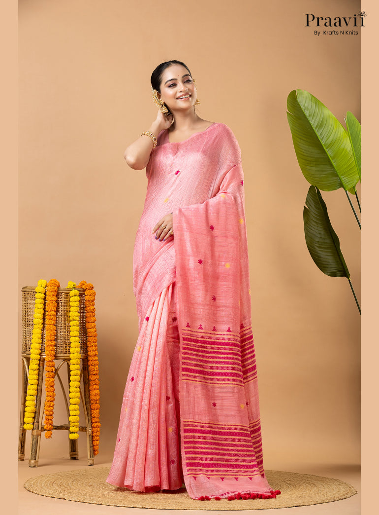 Classic Pink Pure Matka Bhujodi Jamdani Saree