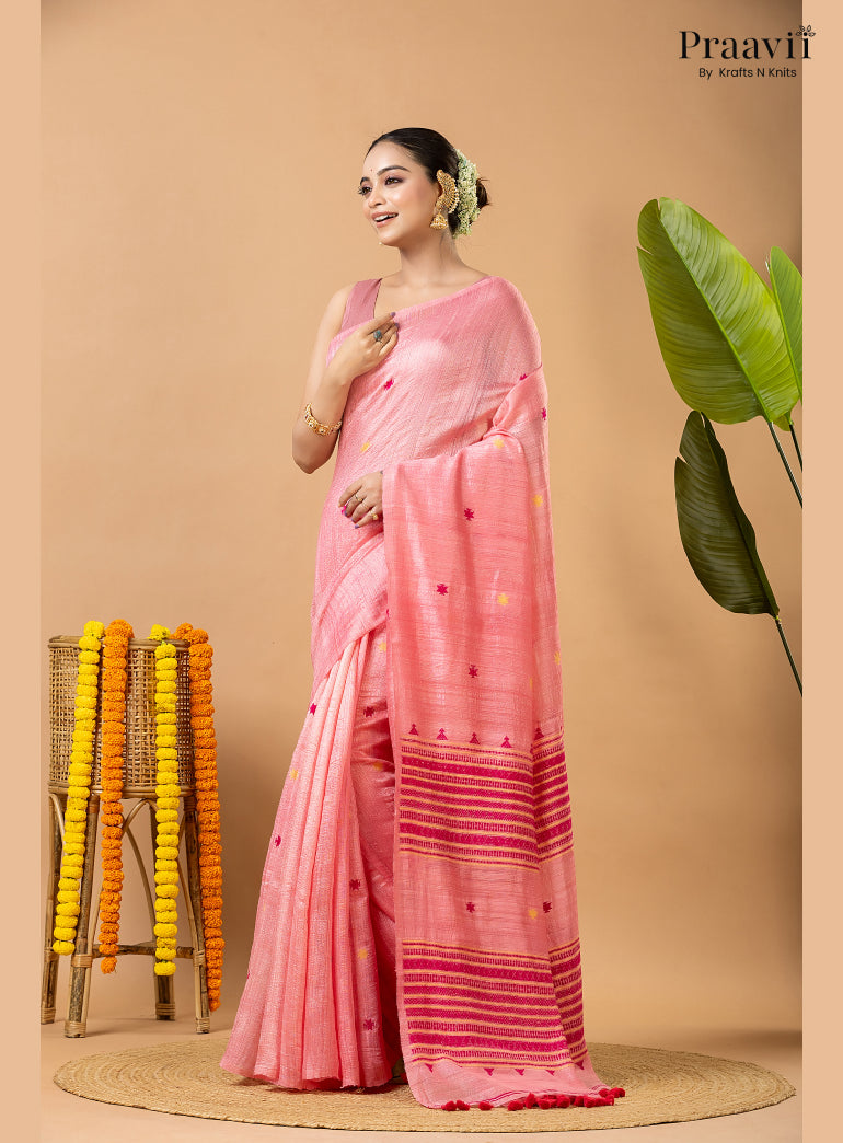Classic Pink Pure Matka Bhujodi Jamdani Saree