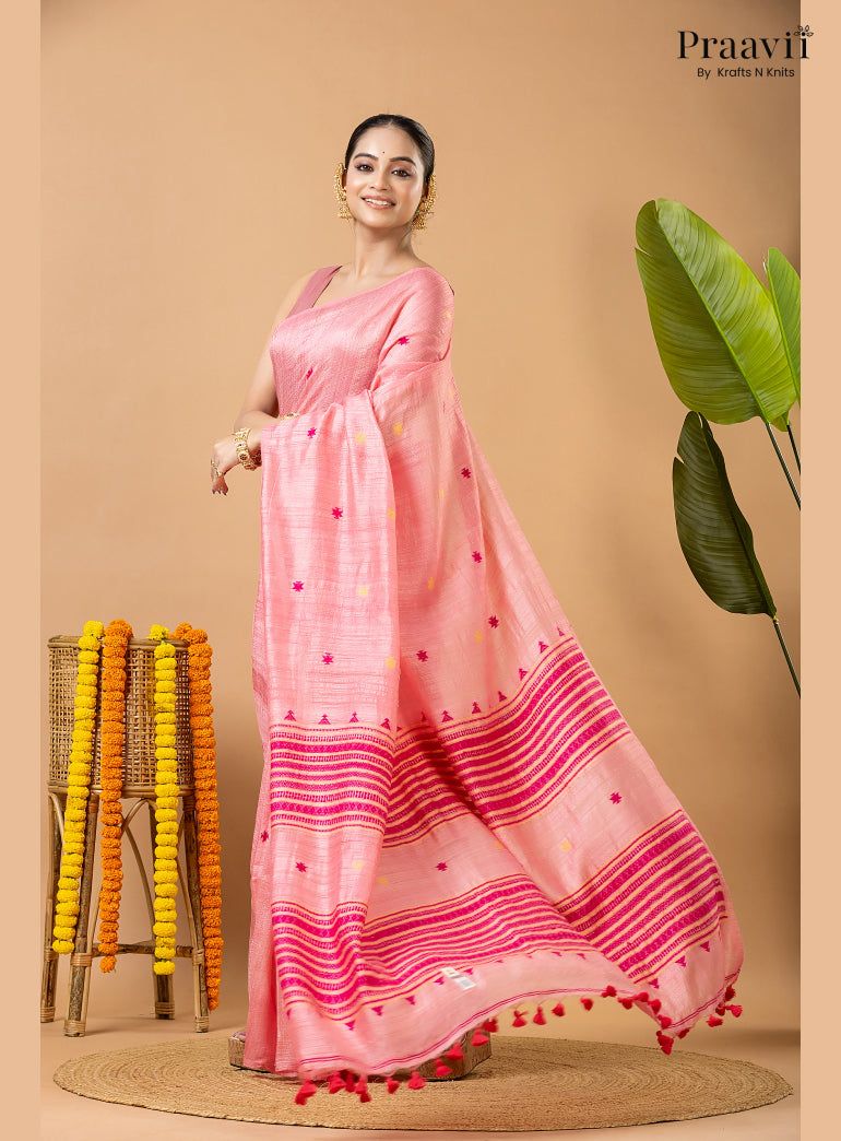 Classic Pink Pure Matka Bhujodi Jamdani Saree