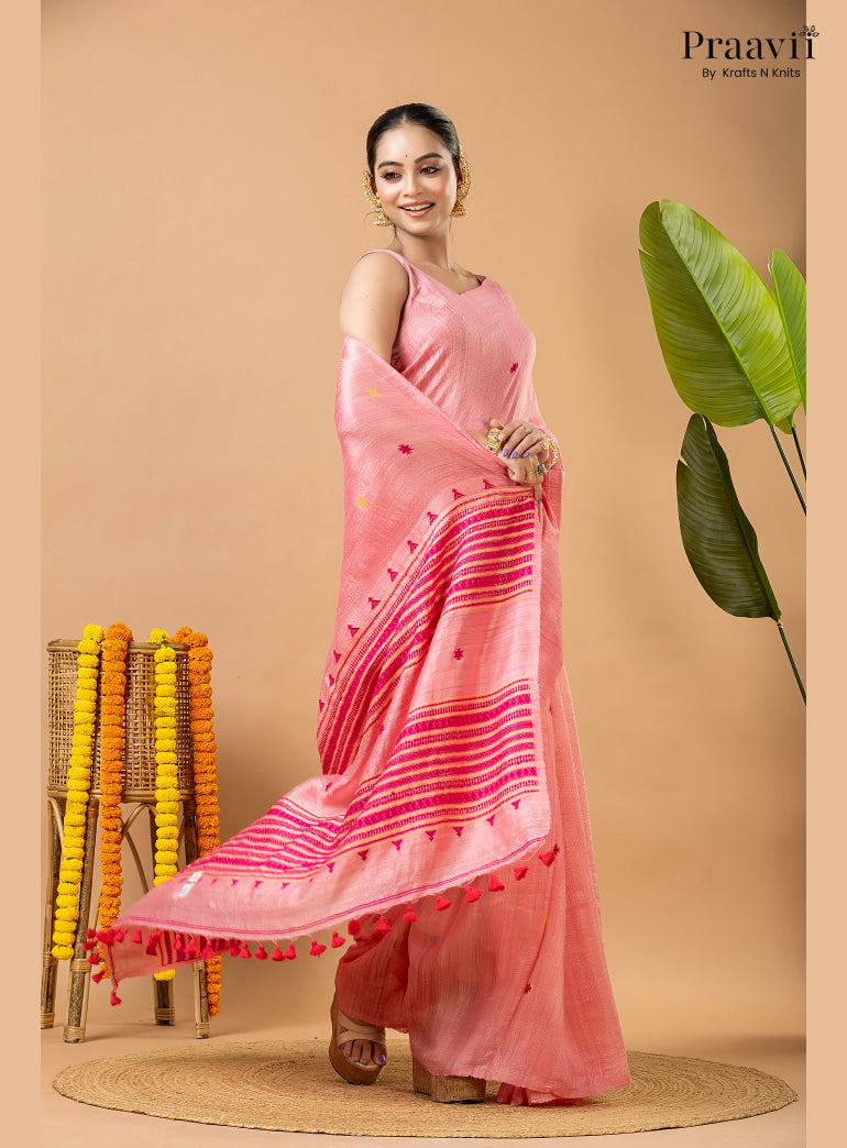 Classic Pink Pure Matka Bhujodi Jamdani Saree