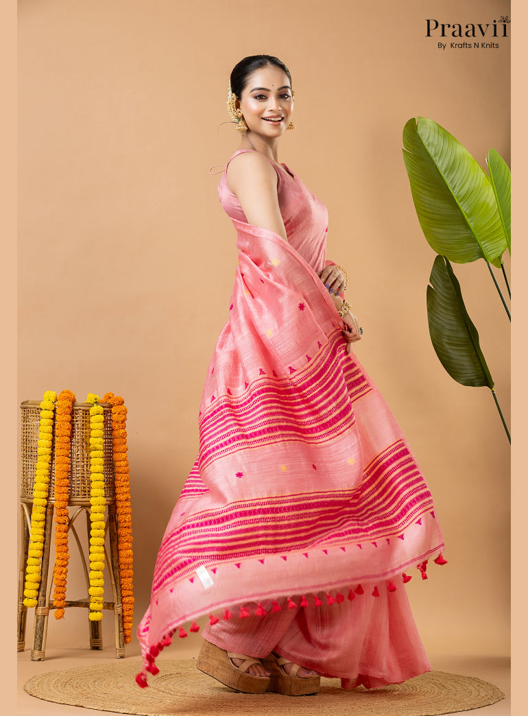 Classic Pink Pure Matka Bhujodi Jamdani Saree