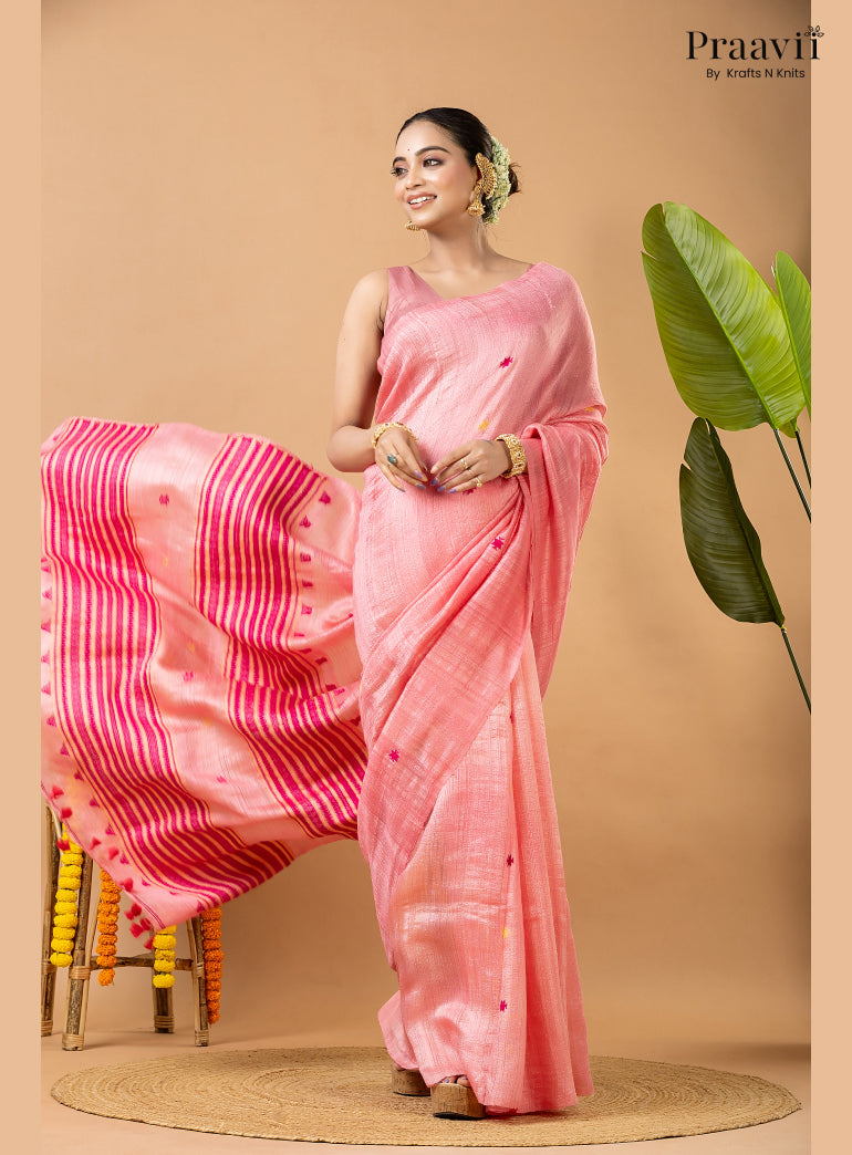 Classic Pink Pure Matka Bhujodi Jamdani Saree