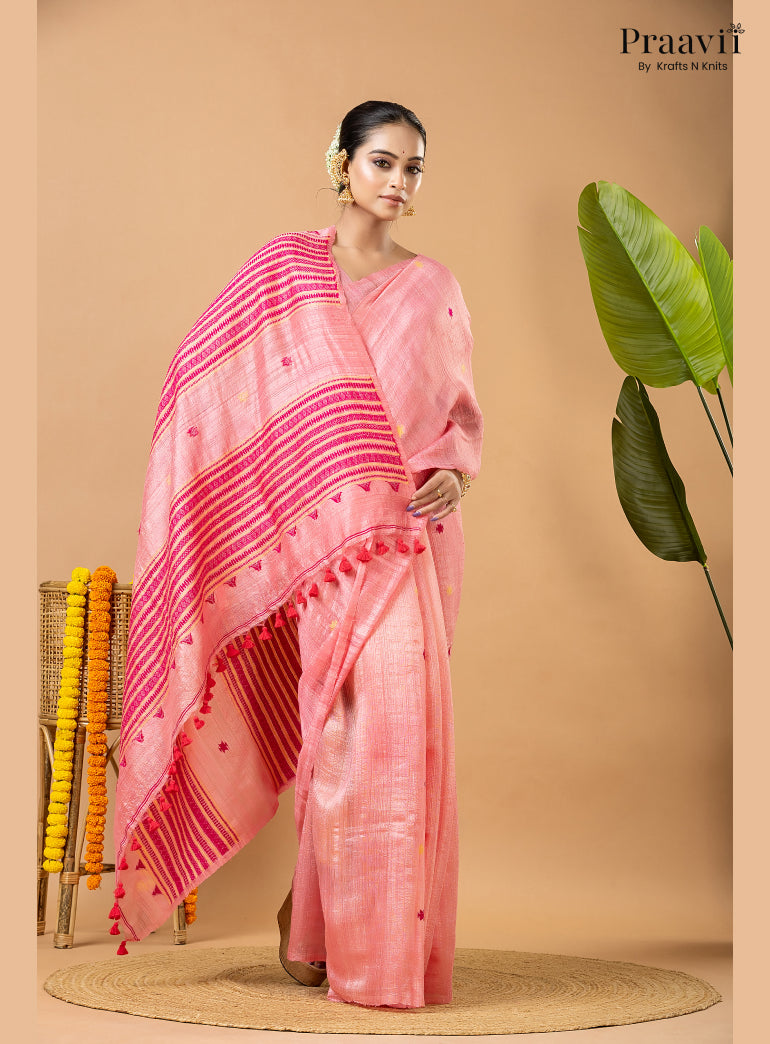 Classic Pink Pure Matka Bhujodi Jamdani Saree