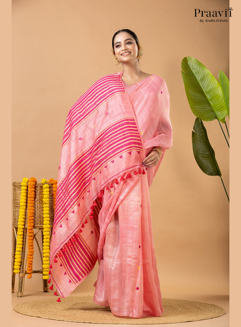 Classic Pink Pure Matka Bhujodi Jamdani Saree