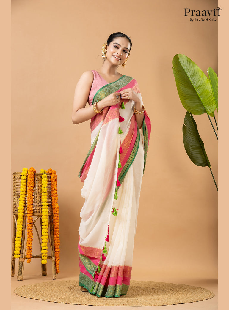 Classic White Pure Mul Cotton Saree with Banarasi Border