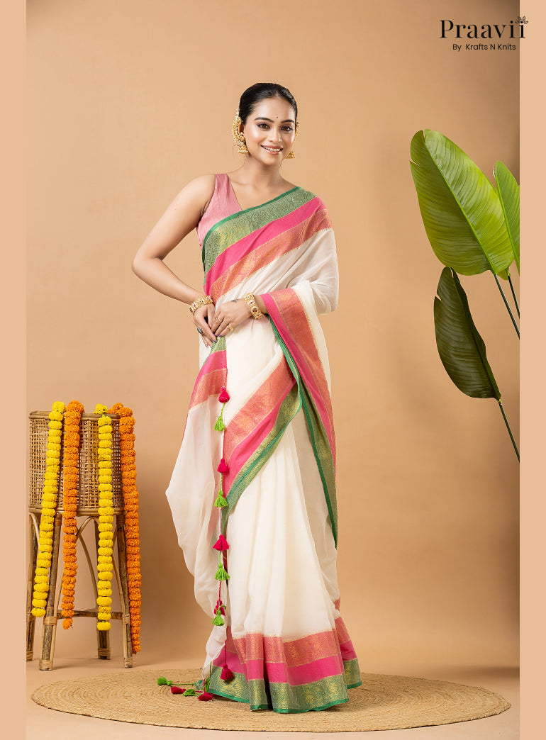 Classic White Pure Mul Cotton Saree with Banarasi Border