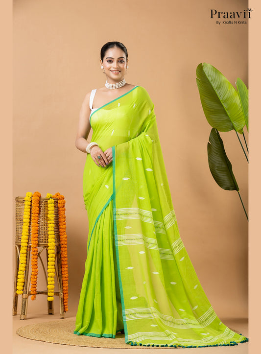 Light Green Pure Mul Cotton Jamdani Saree