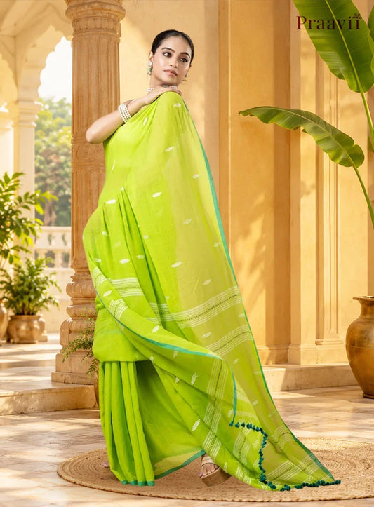 Light Green Pure Mul Cotton Jamdani Saree