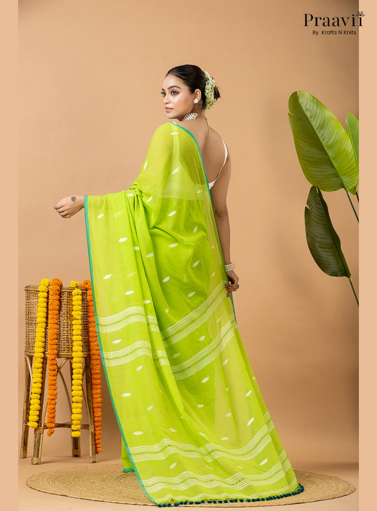 Light Green Pure Mul Cotton Jamdani Saree