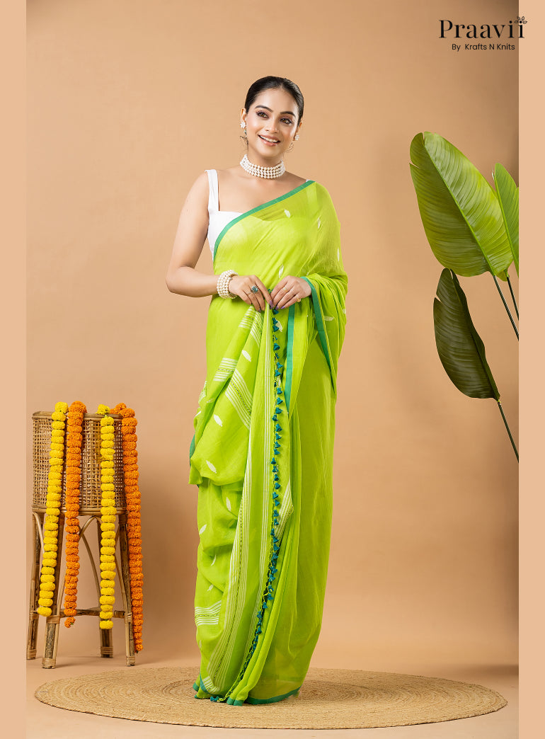 Light Green Pure Mul Cotton Jamdani Saree
