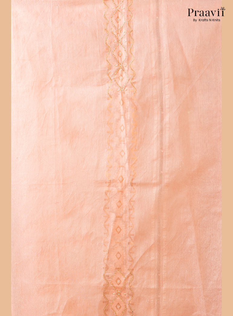Blushing Peach Dhakai Jamdani Saree with Kardana Work