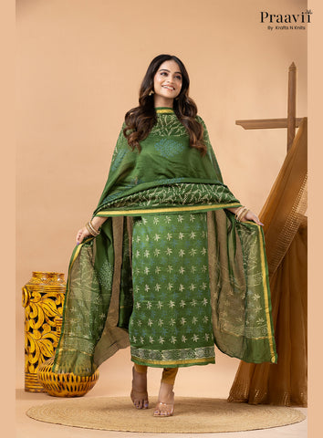 Forest Green Chanderi Silk Handblock Print 2-Piece Suit Set