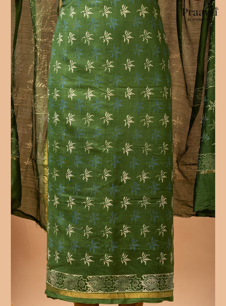 Forest Green Chanderi Silk Handblock Print 2-Piece Suit Set