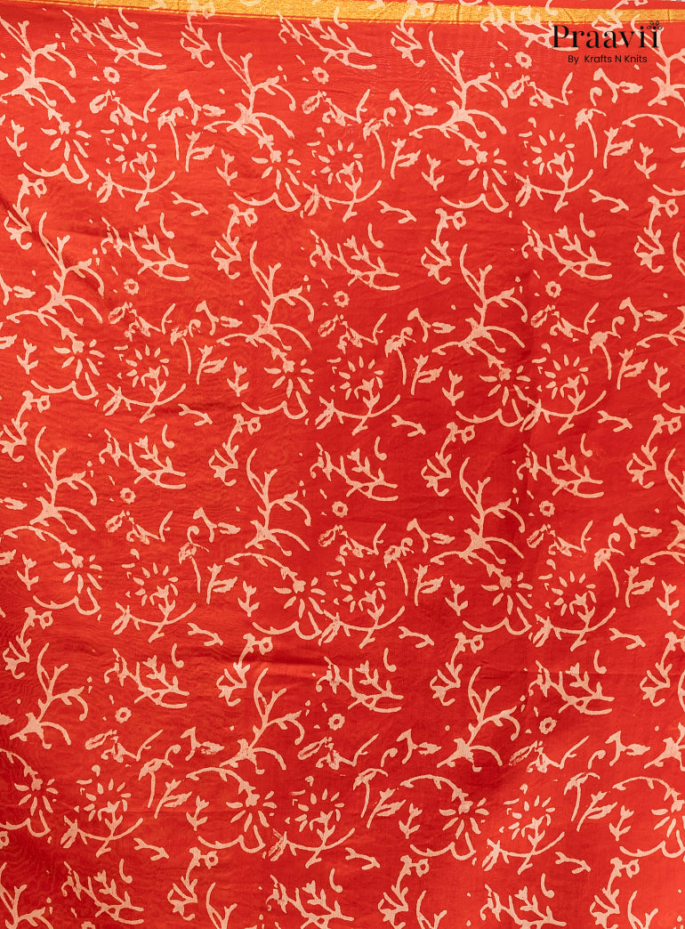 Chilli Red Chanderi Silk Handblock Print 2-Piece Suit Set