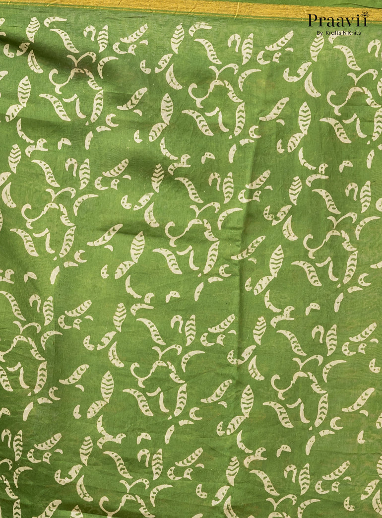 Grass Green Chanderi Silk Handblock Print 2-Piece Suit Set