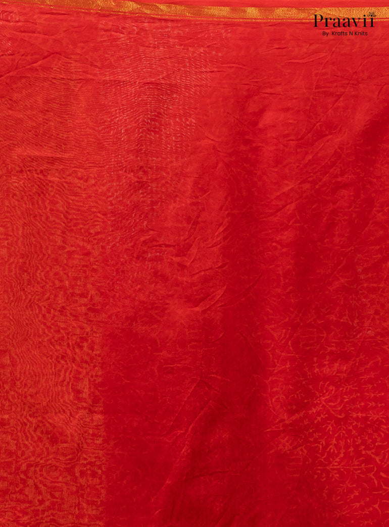 Red Chanderi Silk Handblock Print 2-Piece Suit Set