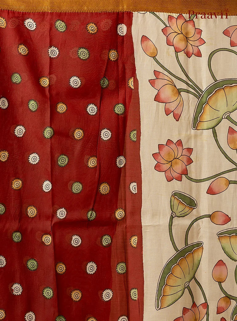White Sand Cotton Multicolour Pen Kalamkari Saree