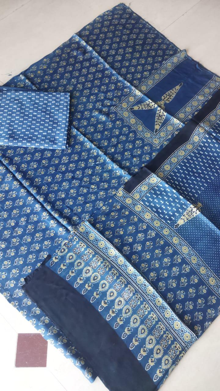 Navy Blue Ajrakh Modal Handblock Printed Suit Set
