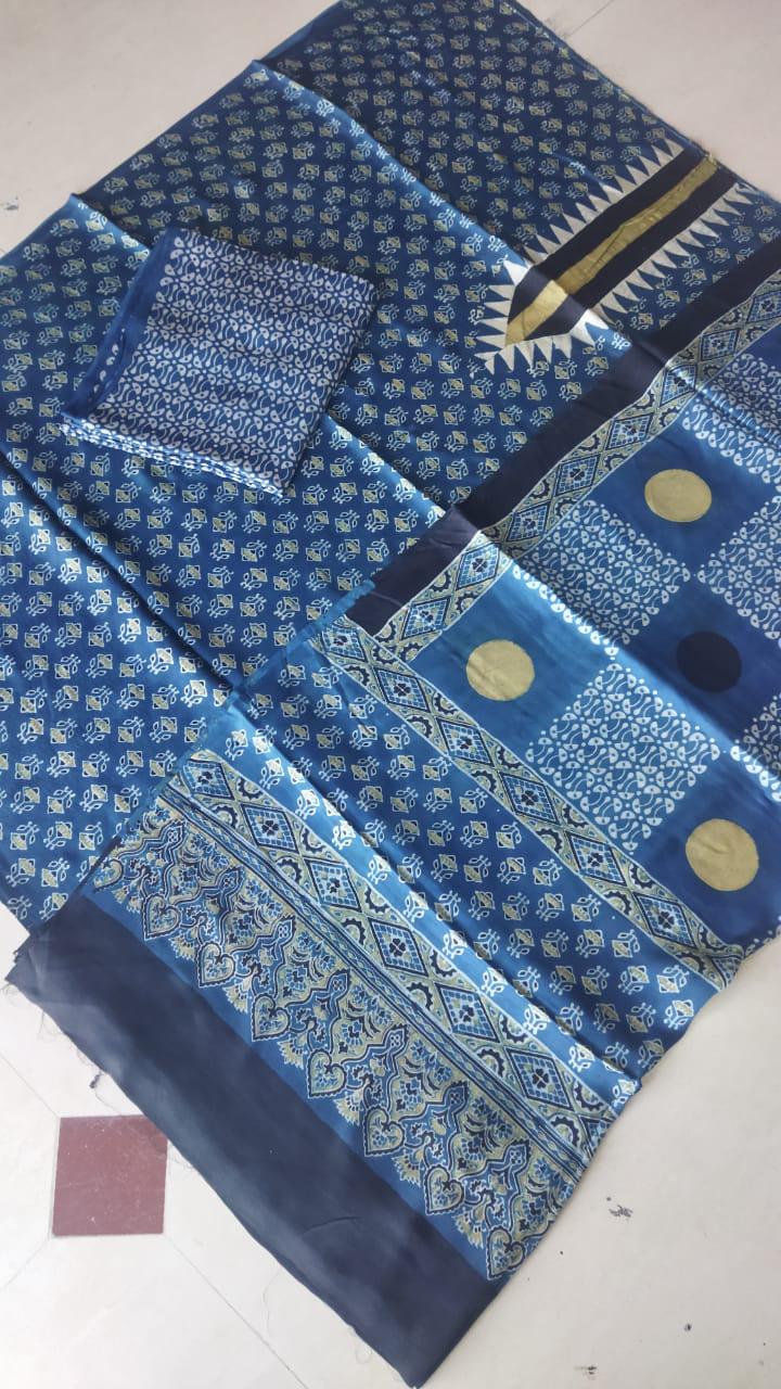 Royal Blue Ajrakh Modal Handblock Printed Suit Set