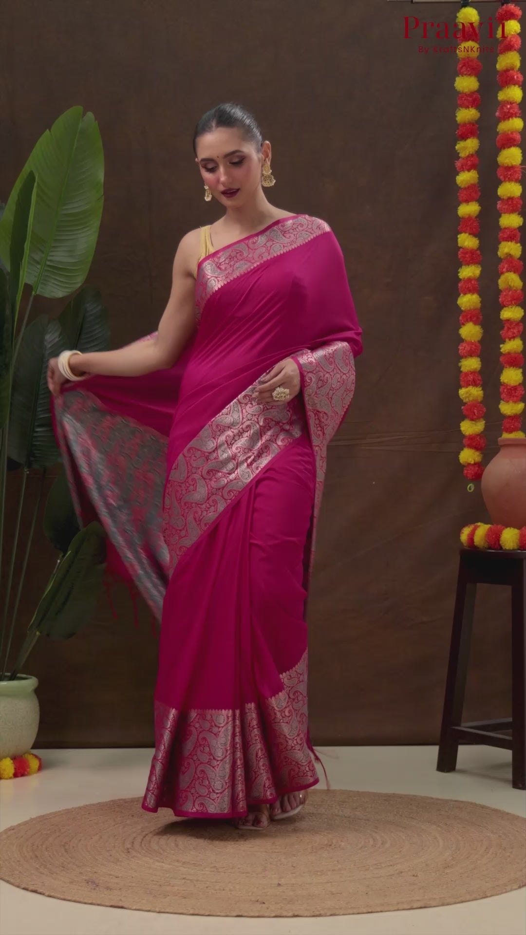 Fuchsia Pink Matka Blended Saree