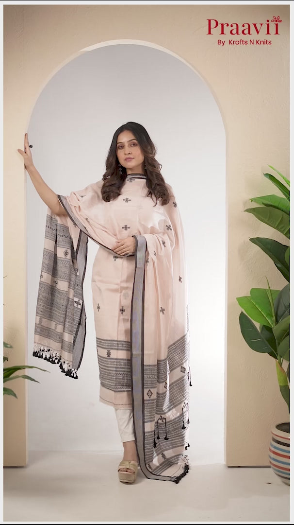 Pristine White Color Unstitched Cotton Handwoven Jamdani Suit Set