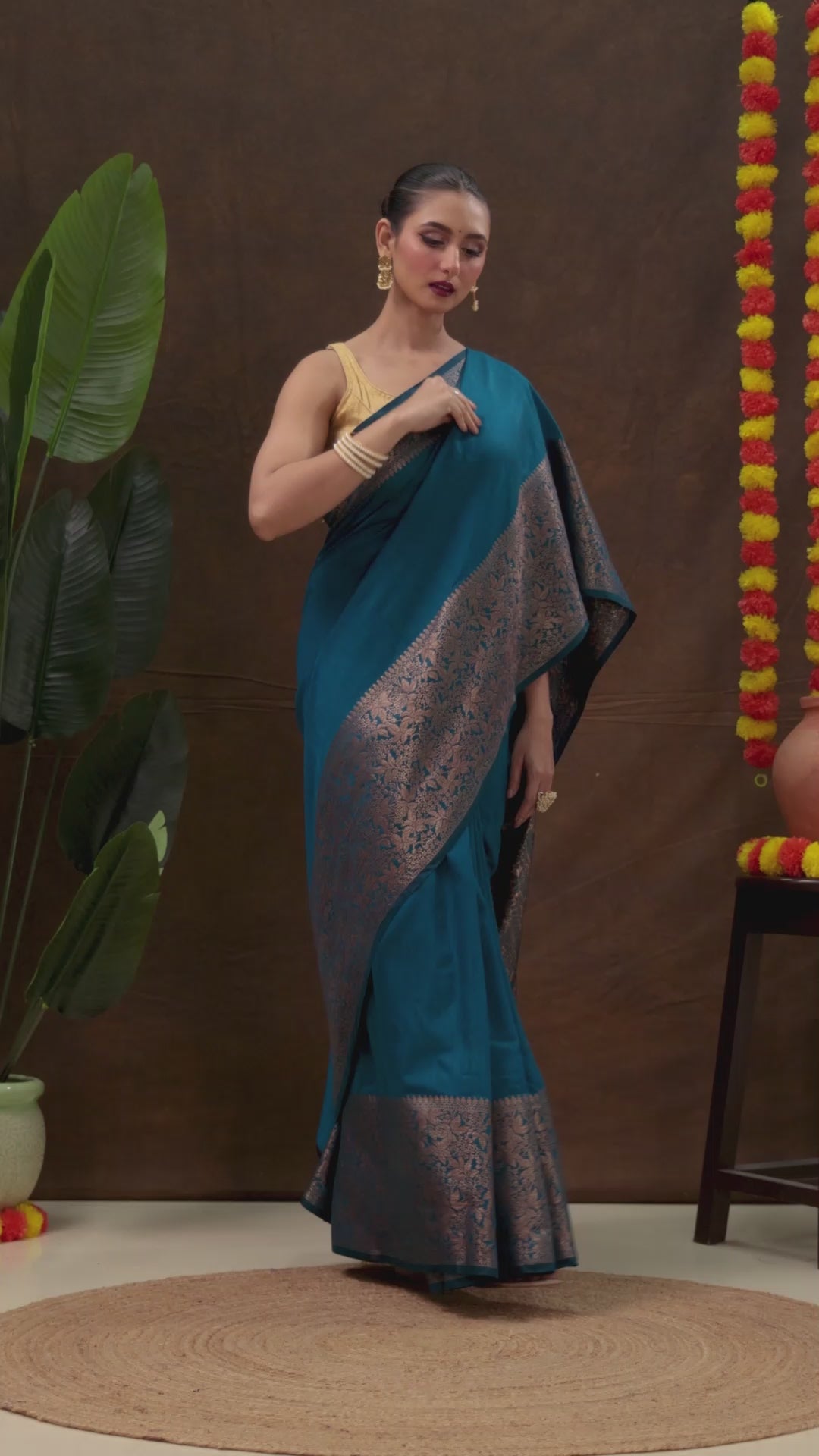 Deep Teal Blue Matka Blended Saree