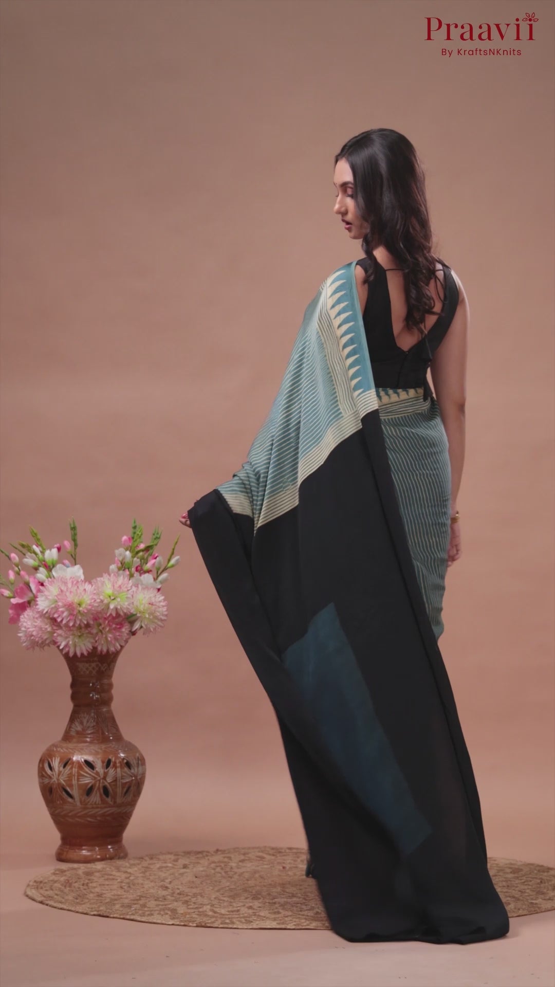 Blue Grey Ajrakh Modal Saree