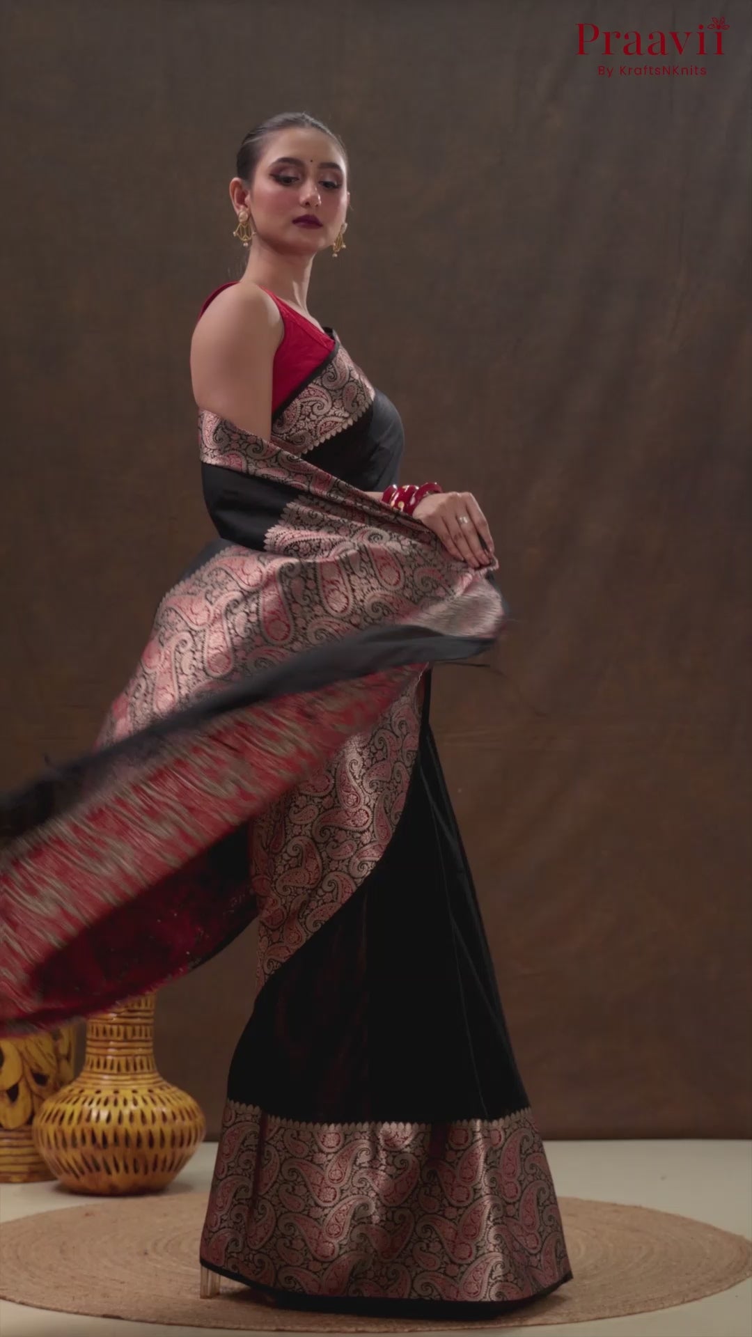 Jet Black Matka Blended Silk Saree