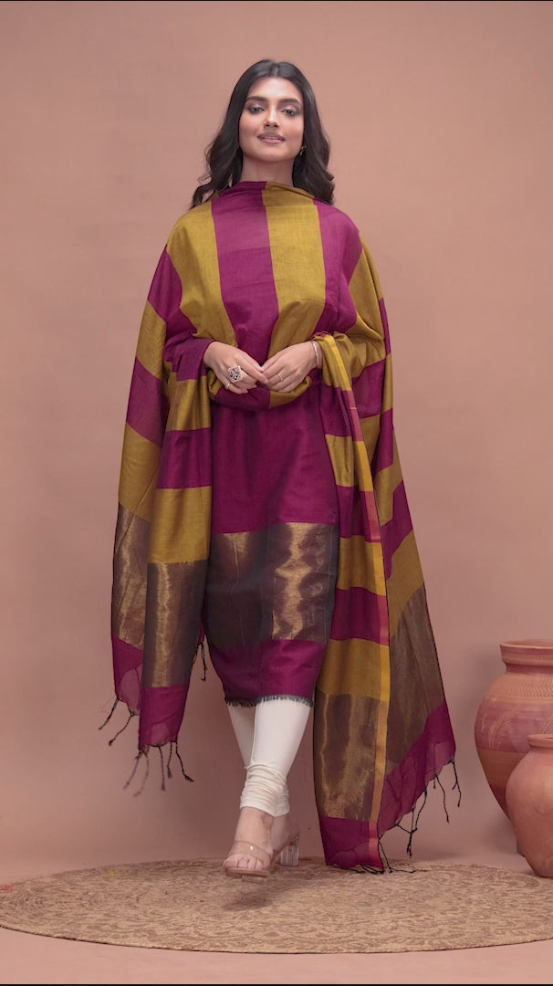Maroon Unstitched Cotton with Tissue 2-Piece Suit Set