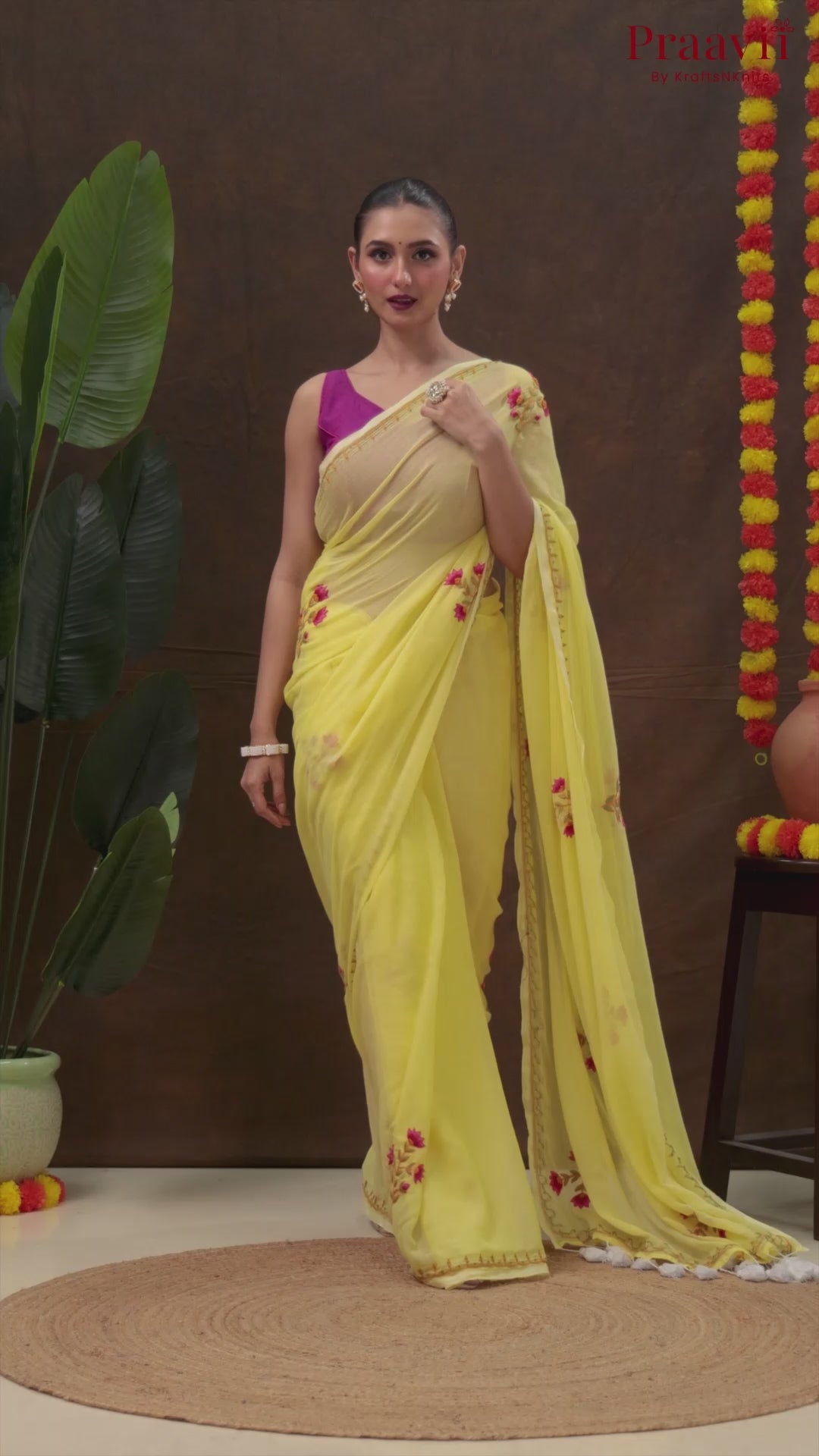 Light Yellow Mulmul Cotton Saree with Embroidery