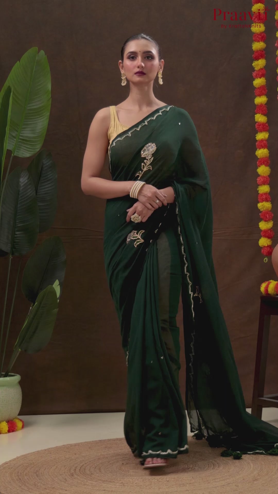 Dark Green Handloom Mulmul Cotton Saree