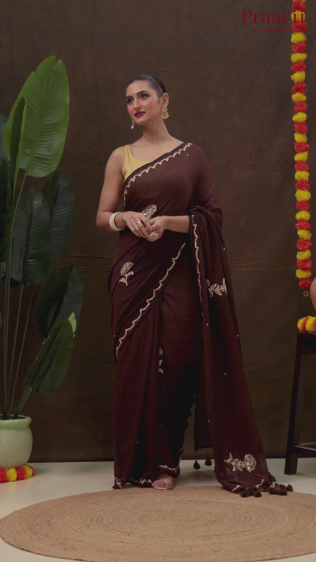 Brown Handloom Mulmul Cotton Saree