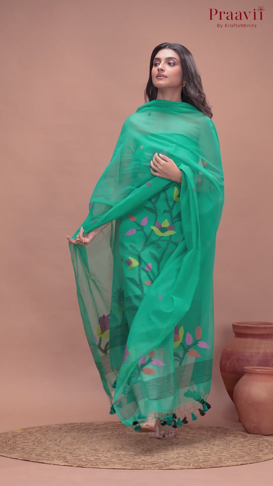 Sea Green Unstitched Muslin Jamdani 2-Piece Suit Set