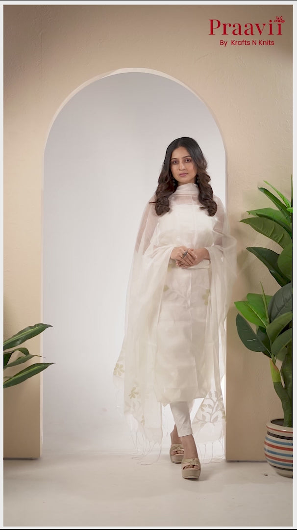 White on White Unstitched Muslin Handwoven Jamdani Suit Set