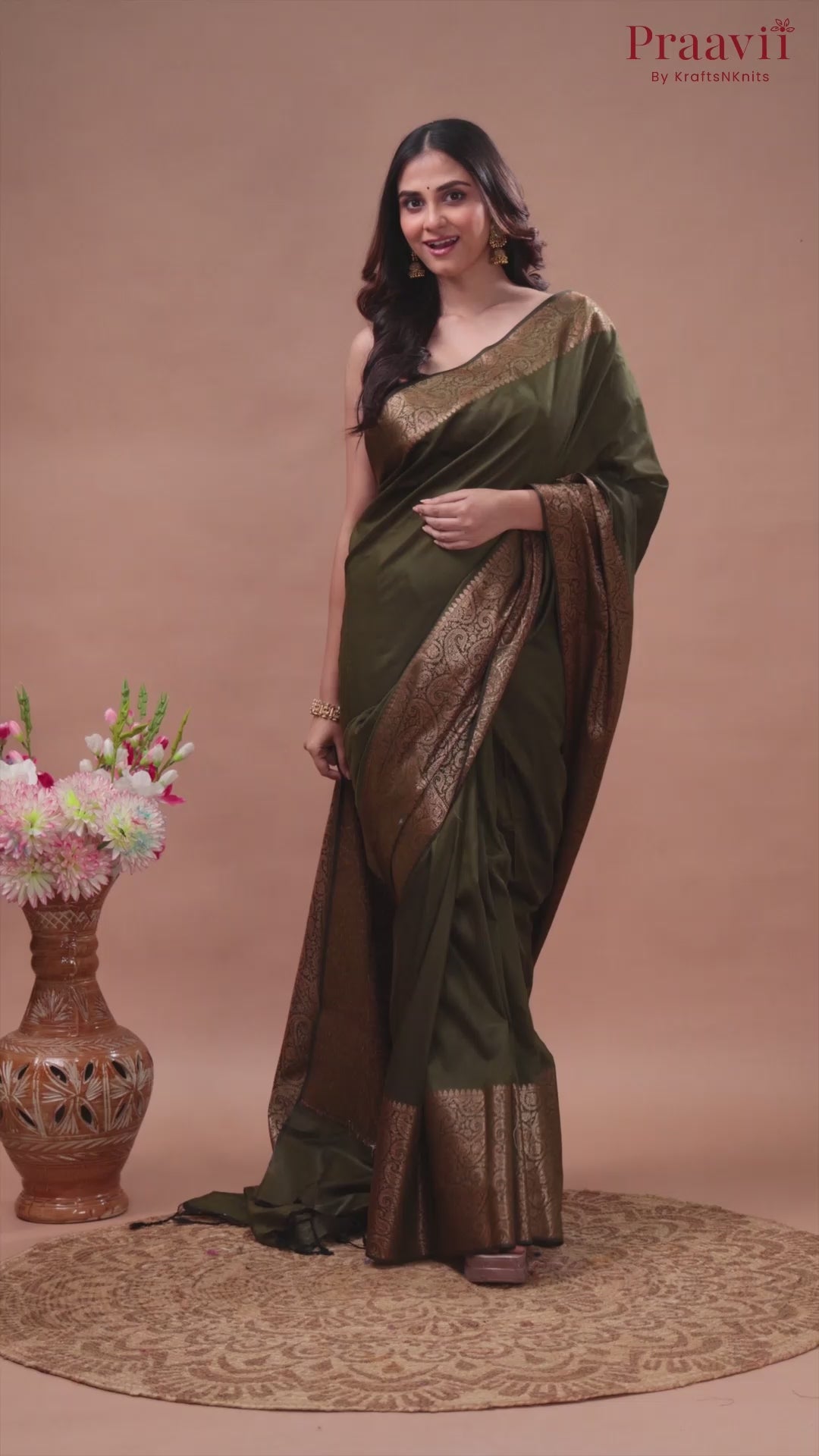 Olive Green Matka Silk Saree