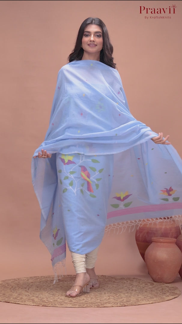 Baby Blue Unstitched Cotton Jamdani 2-Piece Suit Set