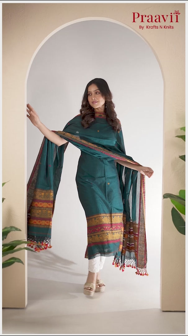 Baluchari motif Deep Blue Cotton Jamdani Handwoven Unstitched Suit Set