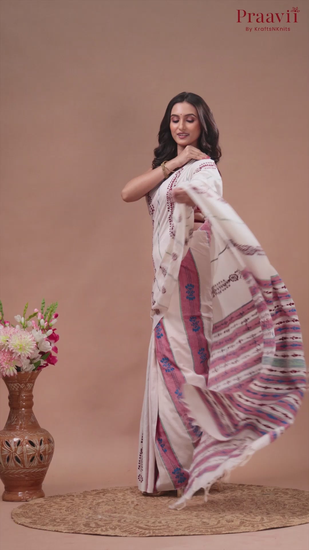 White Cotton Kantha Saree