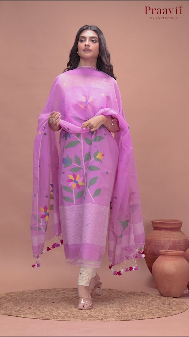 Fuchsia Pink Unstitched Muslin Jamdani 2-Piece Suit Set