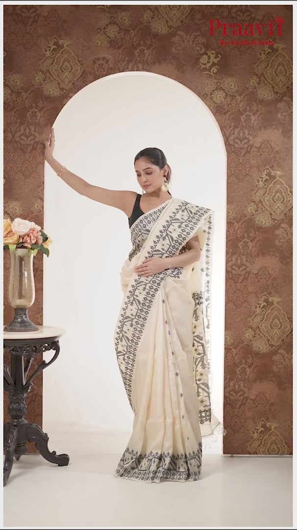 White Handwoven Pure Cotton Jamdani Saree